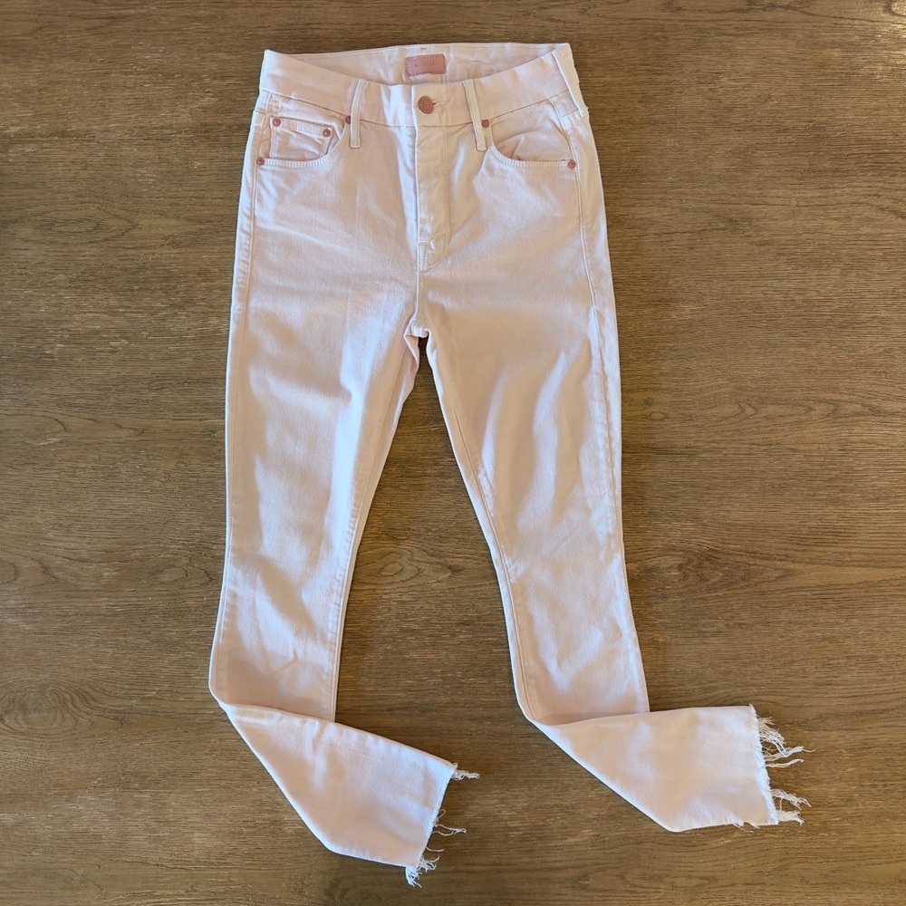 MOTHER The Looker Ankle Step Fray Stretch Denim Jeans-Pink Lemonade Wash-Sz 25